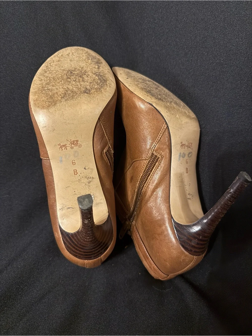 Coach Women's Tan Leather Ankle Boots with Gold Accent